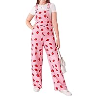WDIRARA Girl's Strawberry Print Sleeveless Jumpsuit Casual Overall Jumpsuit With Pockets