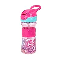 Nuby Thirsty Kids No Spill Flip-It Reflex Travel Cup with Soft Silicone Spout, 12 Oz, Pink Leopard