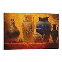 Posters African Pottery Poster Vintage Vase Wall Art Water Jar Farmhouse Painting Canvas Wall Art Prints for Wall Decor Room Decor Bedroom Decor Gifts 12x18inch(30x45cm) Frame-Style