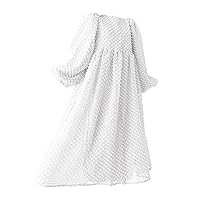 Womens Summer Dresses Solid Color Round Neck Long Sleeve Fashion Big Swing Dress for Women(White,XX-Large)