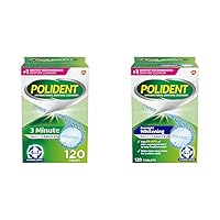 Polident 3 Minute Denture Cleanser Tablets - 120 Count & Overnight Whitening Denture Cleanser Tablets - 120 Count