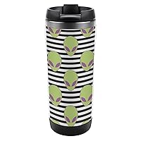 Alien Head and Pink Eyes Coffee Cups with Lids Removable Double Wall Travel Coffee Mug Flip Top Drinks Tumbler