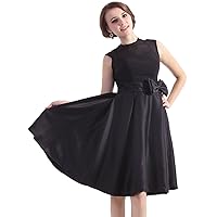 Black Sleeveless High Neck Knee-Length Cocktail Dress With Bow