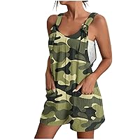 Women's Overalls Romper Camouflage Jumpsuits Short Rompers with Pockets Summer Dungarees Loose Fit Jumper Outfits