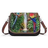 Parrots Macaw and Waterfall Messenger Bag Casual Crossbody Shoulder Bags Lightweight Waterproof Fashion Purse for Women
