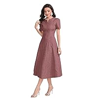 Dresses for Women 2023 Notched Neckline Puff Sleeve A Line Midi Dress