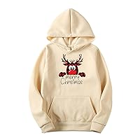 Sweatshirts For Men Loose Fit Hooded Tops Christmas Print Pullover Solid Long Sleeve Fall And Winter Hoodie With Pocket