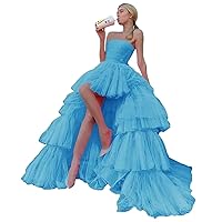 ZHengquan Women's High Low Tulle Layered Prom Dress Off Shoulder Puffy Cocktail Party Dress with Train