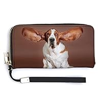 Basset Hound Dog Flying Ears Print RFID Blocking Wallet Slim Clutch Wristlet Travel Long Purse for Women Men