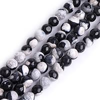 JOE FOREMAN 6mm Fire Agate Semi Precious Stone Round Faceted Black and White Loose Beads for Jewelry Making DIY Handmade Craft Supplies 15