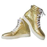 Peppe Luxerro - Handmade Italian Mens Color Gold Fashion Sneakers Casual Shoes - Cowhide Embossed Leather - Lace-Up