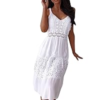 Sexy Casual Dresses for Women Spring Crochet Wedding Summer V Neck Long Max Dress Sleeveless Beach Lace Birthday 2024