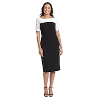 London Times Women's Boat Neck Color Blocked Sheath