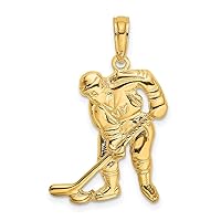 10 kt Yellow Gold Hockey Player with Stick and Puck Charm 18 x 15 mm