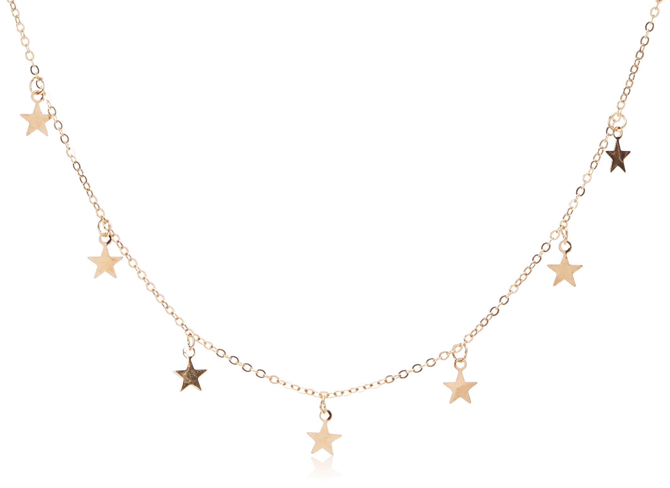 Dolland Lucky Star Choker Necklace Pendant Tassels Chain Statement Necklace for Women Girls,Gold,Adjustable