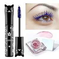 Blue Mascara for Eyelashes, Magic Glassy Lips & Blush for Cheek and Lips, Long-lasting Natural Color Change Lip Tint Blush Dual-use Llip Stain, Cosplay Brown White Black Pink Purple Blue Eye Lashes Pa