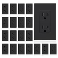 ELEGRP Matte Black Standard Decorator Electrical Wall Receptacle Outlet, 15A 125V, 2 Pole 3 Wire, Non- Tamper Resistant, NEMA 5-15R, Self-Grounding, Wall Plate Included, UL Listed, 20 Pack