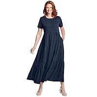 Woman Within Women's Plus Size Short-Sleeve Tiered Dress