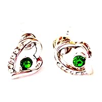 18KRP Green & Clear Crystal Stud Heart Earrings May Birthstone