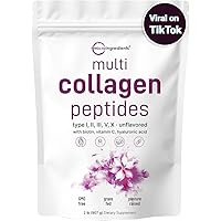 Micro Ingredients Multi Collagen Protein Powder, 2 Pounds- Type I,II,III,V,X with Biotin, Hyaluronic Acid, Vitamin C – Unflavored Collagen Peptides – Keto & Paleo Friendly, Easy Dissolve, Non-GMO