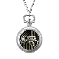 Patriotic Tractor American Flag Vintage Pocket Watch Arabic Numerals Scale Quartz with Chain Christmas Birthday Gifts