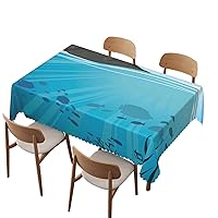Coastal tablecloth,52x70 inch,Waterproof Stain Wrinkle Resistant Print table clothes,for Kitchen Indoor Outdoor Events party Decor-Rectangle Table Clothes for 4 Ft Tables,Charcoal Grey Turquoise Blue
