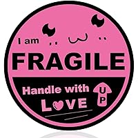 Pink Black Fragile Stickers for Shipping, 2'' Cute Fragile Labels for Moving Mailing, This Side Up Stickers Waterproof 300pcs