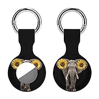 an Elephant with Sunflower Ears Printed Silicone Case for AirTags with Keychain Protective Cover Air Tag Finder Tracker Accessories Holder