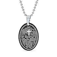 Bling Jewelry Personalized Engrave Protection Religious El Padre Maestro Our Lords Prayer Oval Pendant Necklace For Men Black Silver Stainless Steel