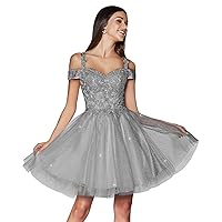 Lace Appliques Homecoming Dresses for Teens Cold Shoulder Short Prom Dresses A Line Tulle Cocktail Gowns MA96