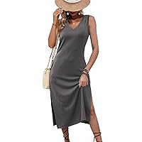 Dokotoo V Neck Summer Dress Casual Womens Fashion Sleeveless Maxi Dress T Shirt Dress with Pockets 2024