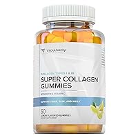 Super Collagen Gummies, Best Hydrolyzed Collagen Gummy Supplement for Women and Men, Gluten-Free, Kosher and Halal, Non-GMO, Types I and III for Skin, Joint and Gut Support, Lemon Flavor, 60 Chews