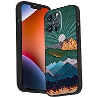 Compatible with iPhone 14 Pro Max Landscape Phone Case,Mountain Abstract Art Landscape Sun Groovy Graphic for iPhone Case Women Men, Flexible Silicone Anti-Shock Scratchproof Gifts Case for iPhone