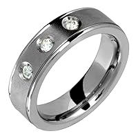 Classic Titanium and Diamonds Ring 6 Millimeters Wide Comfort Fit Engagement Band For Him N Her