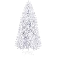 Prextex 6 Feet White Christmas Tree - Premium Artificial Spruce Hinged White Christmas Tree Lightweight and Easy to Assemble with 6 ft Christmas Tree White with Metal Stand 1200 Tips