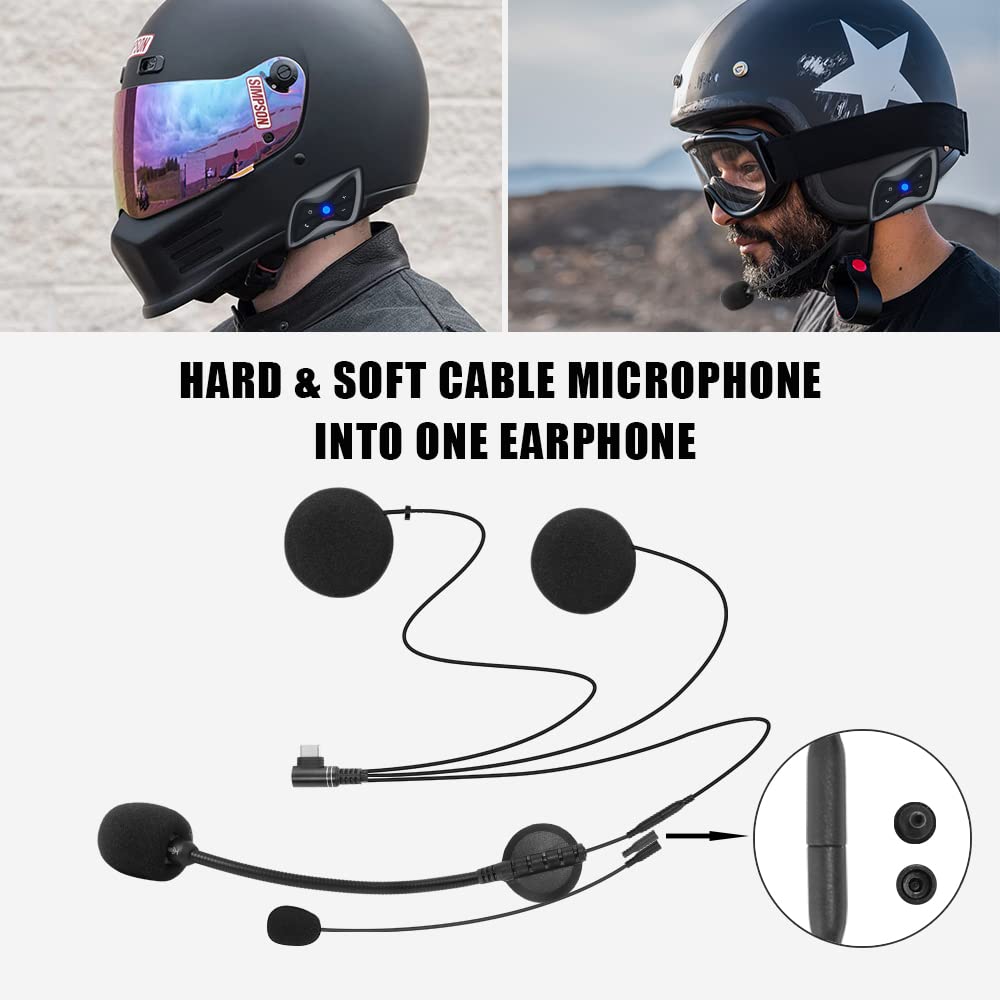 gearelec Type-c Motorcycle Bluetooth Headset Microphone, 2 in 1 Microphone Set Includes Soft Mic and Hard Mic Suitable for All Helmets and All Type-c Motorcycle Bluetooth Headphones