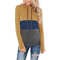 Women's Leisure Sports Splicing Hooded Sweater Hooded Patchwork Pullovers Long Sleeve Stripe Loose Hooded