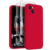 FireNova Designed for iPhone 15 Case, Silicone Upgraded [Camera Protection] Phone Case with [2 Screen Protectors], Soft Anti-Scratch Microfiber Lining Inside, 6.1 inch, Deep Red