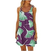 Funny Ginkgo Leaves Print Sundress Women 2024 Summer Casual Sleeveless Tunic Mini Dress Trendy Loose Tank Dresses