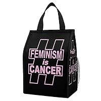 Feminism is Cancer Insulated Lunch Bag Foldable Portable Lunch Tote with Side Pockets for Women Men Picnic Beach