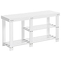 Bamboo Shoe Bench, Shoe Rack for Boots, Entryway Storage Organizer, 3-Tier Shoe Shelf, for Hallway, Bathroom, Living Room, Corridor, White ULBS006W01, 11.2 x 33.8 x 17.8 Inches