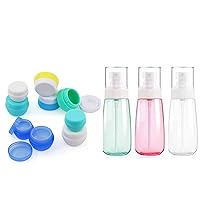 Travel Containers Sets Silicone & PP Cream Jars for Toiletries (9 Jars) Fine Mist Spray Bottle 3.4oz/ 100ml Empty Cosmetic Refillable (3color)