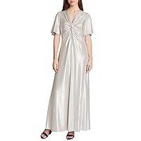 TAHARI Women's Elbow Sleeve V-Neck Knot Front Gown