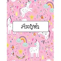 Amiyah: Unicorn Notebook Personal Name Wide Lined Rule Paper | The Notebook For Writing Journal or Diary Women & Girls Gift for Birthday, For Student, Back to schoo | 160 Pages Size 8.5x11inch