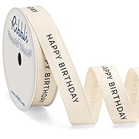 Ribbli Birthday Cotton Ribbon Natural Twill Tape Cotton with Black Happy Birthday Farmhouse Ribbon Use for Gift Wrapping Baking Crafts Home Decor-5/8 Inch x 10 Yard
