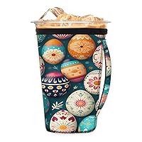 Reusable Iced Coffee Cup Sleeve 节日-复活节-鸡蛋-12 (5) Neoprene Insulated Sleeves 24-28oz Iced Coffee Sleeve with Handle Cup Cover Holder for Cold & Hot Drink