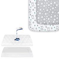 Pack and Play Sheets, 2 Pack Mini Crib Sheets, Stretchy Pack n Play Playard Fitted Sheet and Pack N Play Mattress Pad Sheets Cover Waterproof