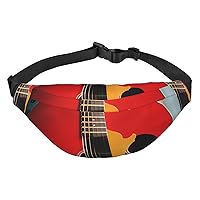 Red Guitar Waist Bag For Women And Men Fashion Large Fanny Pack With Adjustable Strap For Sports Running