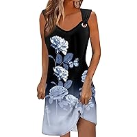 Summer Dresses for Women 2024 Casual Beach Bohemian Sundress Fashion Floral Printed Graphic Dresses Sleeveless Dress