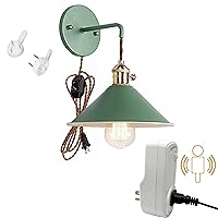 Kiven Plug-in Wall Sconce Green Macaron Lighting Fixture with in-line Dimmable Switch Cord(5.9FT) and a Pulg-in Motion Sensor Socket Turn on/Off The Light Automatically - 1 Pack